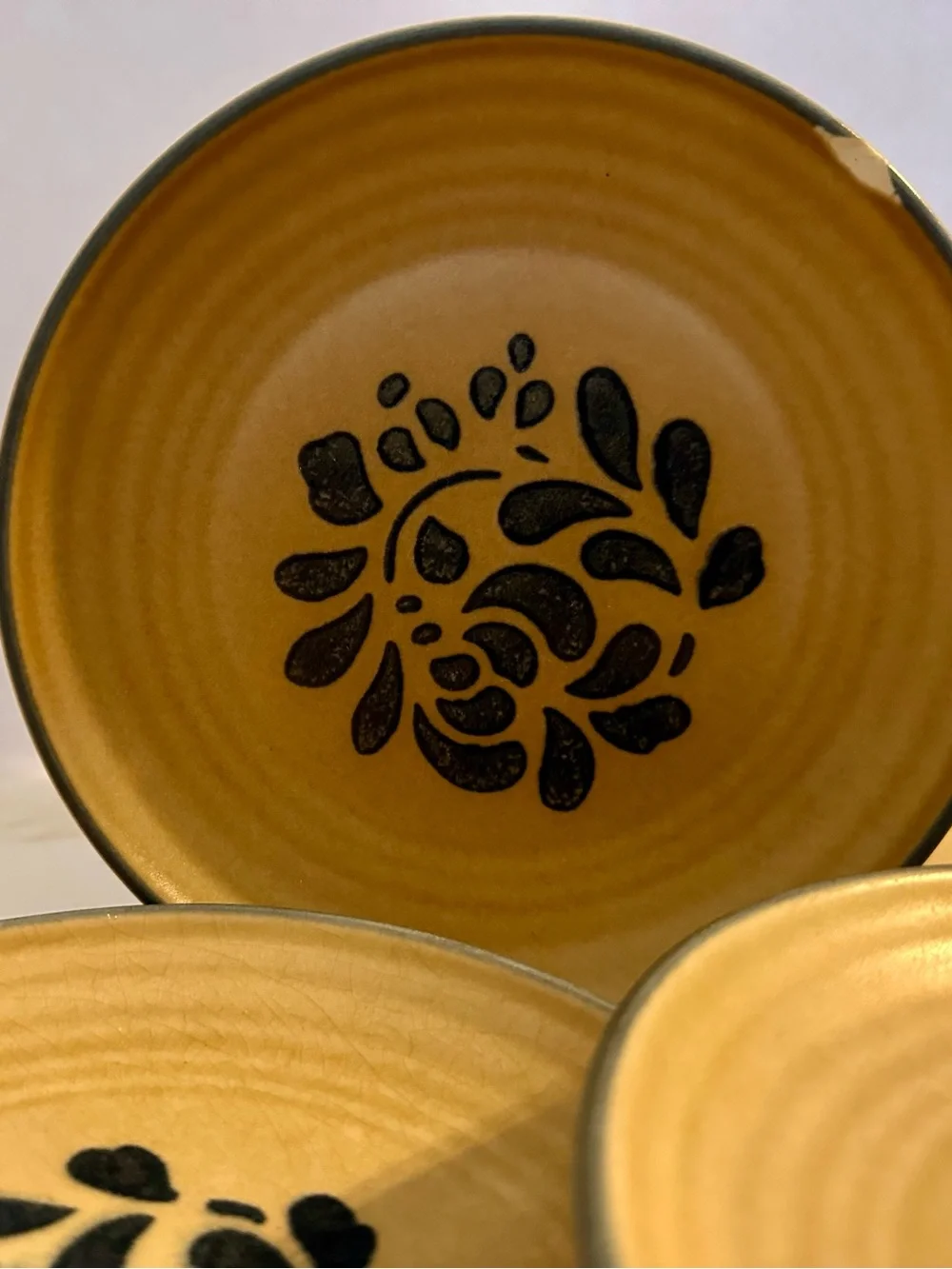 Pfaltzgraff Folk Art Salad Plates with Navy Floral Design
